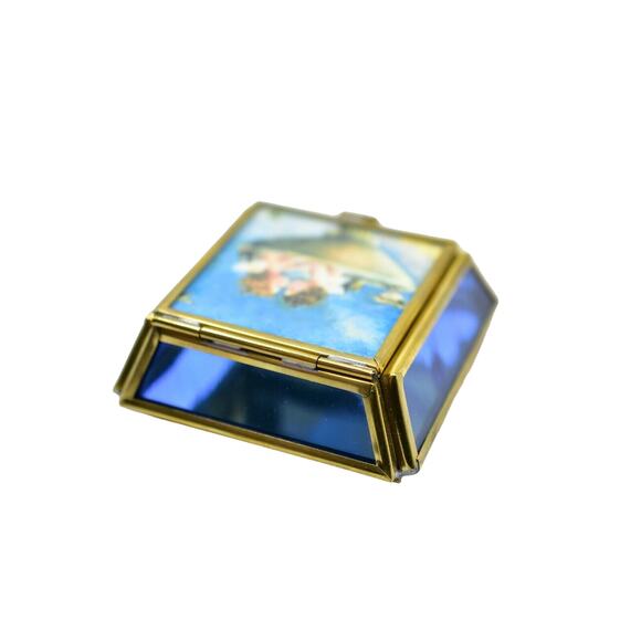 Viva! Glass & Brass Trinket Box Handcrafted In Mexico Kissing Cherub Angels Bin1 - Picture 7 of 12